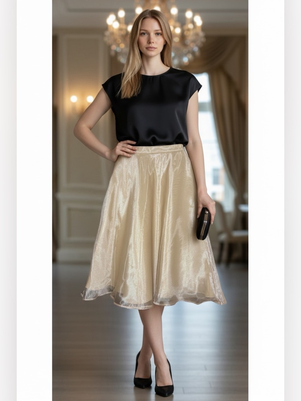 David’s Bridal Size 4 Champagne Gold Metallic Satin A-line Formal Midi Skirt